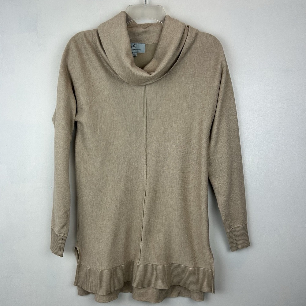 Joan Vass Womens Sweater S Beige Turtleneck Quiet Luxury Capsule Minimalist